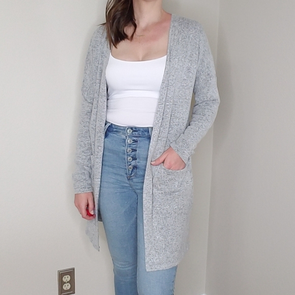 Heathered Gray Open Front Cardigan - Picture 8 of 10